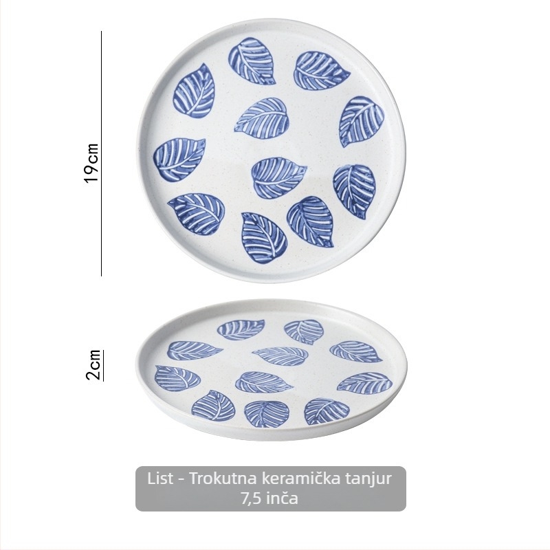 Plavo-bijeli porculanski set za stol s cvjetnim uzorkom, 4 dijela: zdjela, žlica, tanjur od kaolinskog porculana i šalica (Tao keramika)