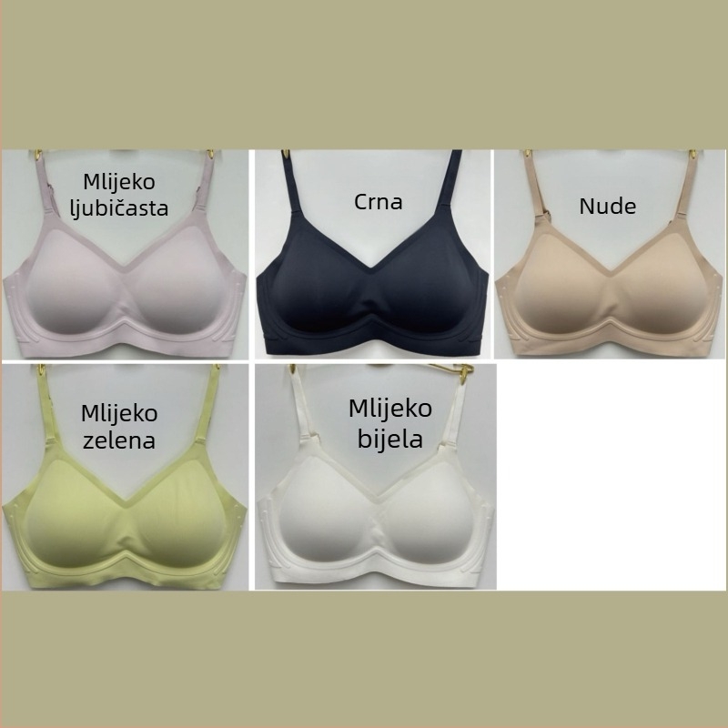 Push-Up bešavni grudnjak s košaricama 3/4, debeli oblik košarice, najlon glavni materijal 50–70%, podstava od spandeksa 30–50%, fiksne dvostruke naramenice