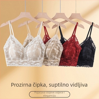 Grudnjak od francuske čipke, push-up, duboki V, trokutaste čašice, bez žica, besprijekoran dizajn, fiksne naramenice, prozračan materijal, vrhunski dizajn