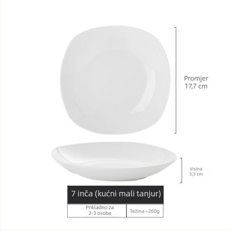 Set tanjura od bone china Yue Han, kvadratnog oblika, podglazurno završno premazivanje, jednobojni uzorak, pogodno za mikrovalnu pećnicu