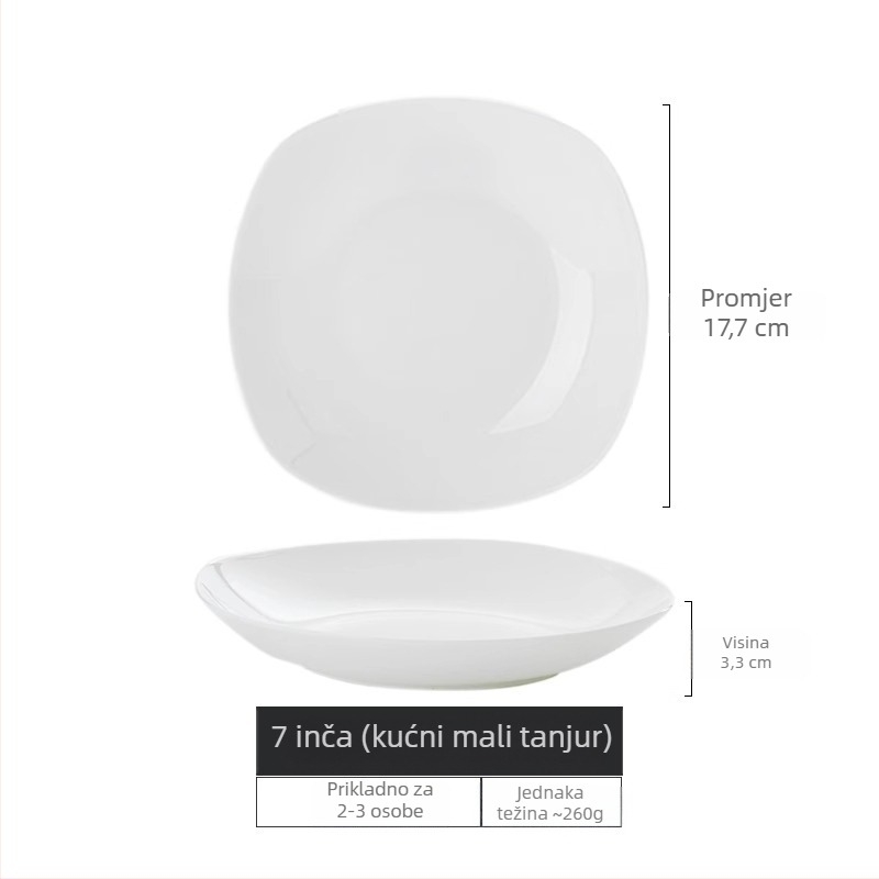 Set tanjura od bone china Yue Han, kvadratnog oblika, podglazurno završno premazivanje, jednobojni uzorak, pogodno za mikrovalnu pećnicu