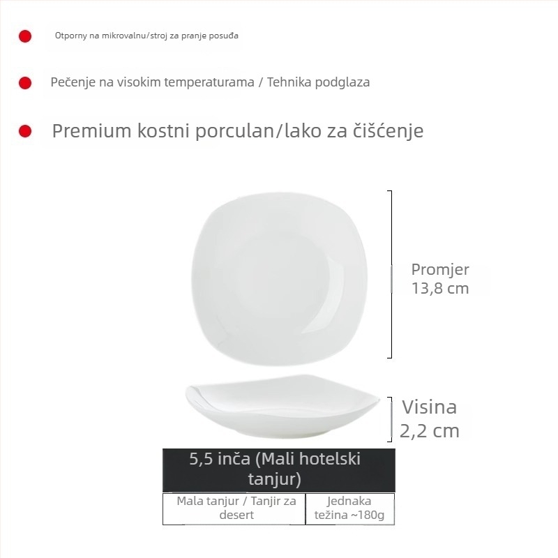 Set tanjura od bone china Yue Han, kvadratnog oblika, podglazurno završno premazivanje, jednobojni uzorak, pogodno za mikrovalnu pećnicu