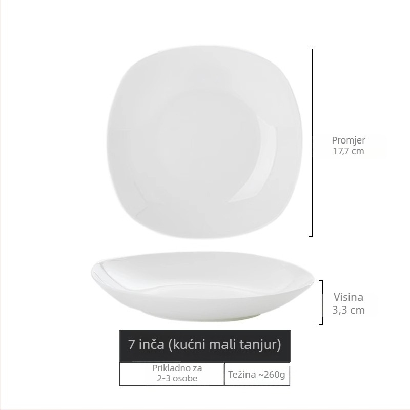 Set tanjura od bone china Yue Han, kvadratnog oblika, podglazurno završno premazivanje, jednobojni uzorak, pogodno za mikrovalnu pećnicu