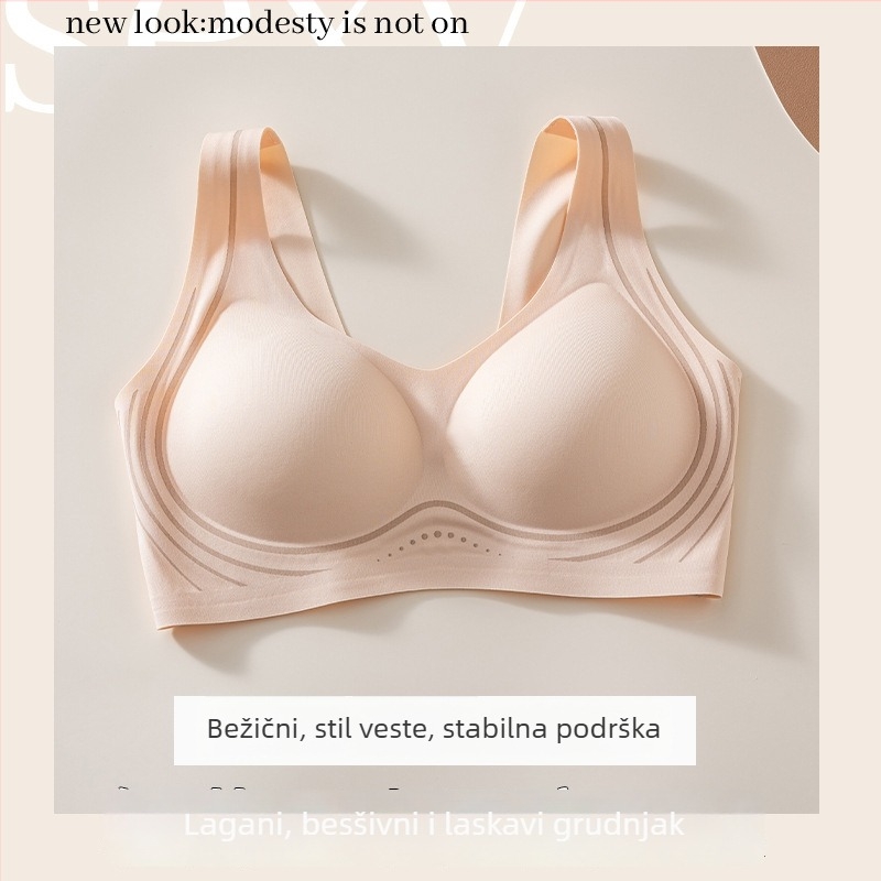Bešavna ženska sportska grudnjica s podrškom leđa, tanko oblikovana čašica 3/4, latex oblikovana čašica, vest stil, fiksne dvostruke naramenice