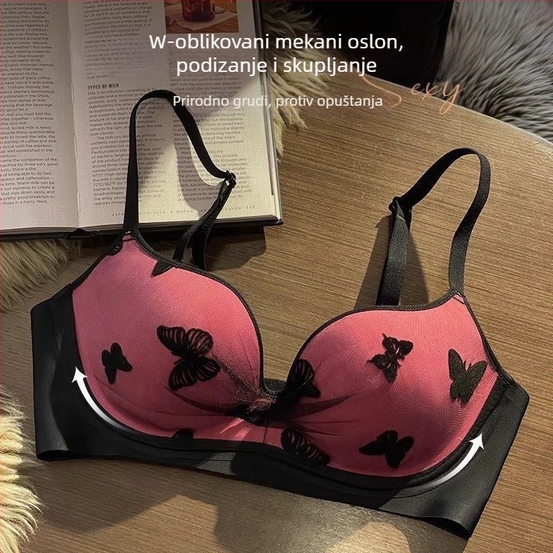 Grudnjak francuskog stila s izvezenom čipkom, bez žice, košarica 3/4, bešivni dizajn, stražnje četiri reda kukica, najlon smjesa