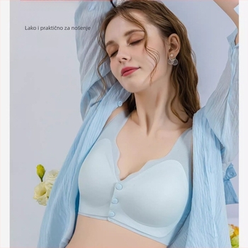 Grudnjak za dojenje — ljetni tanki model, lifting efekt, za dojenje nakon poroda; Glavna tkanina: Najlon; Podstava: Spandeks (<30%); Šalice: tanke oblikovane; Bez čeličnog kruga; Prednje kopčanje; Remeni: fiksni dvostruki