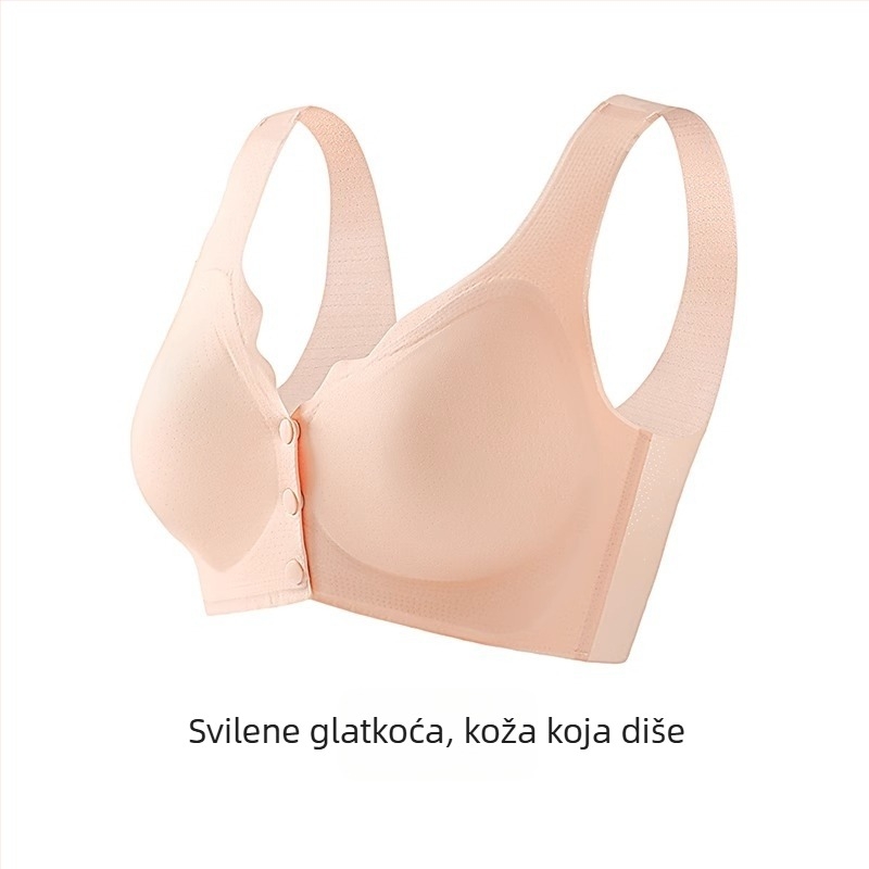 Grudnjak za dojenje — ljetni tanki model, lifting efekt, za dojenje nakon poroda; Glavna tkanina: Najlon; Podstava: Spandeks (<30%); Šalice: tanke oblikovane; Bez čeličnog kruga; Prednje kopčanje; Remeni: fiksni dvostruki