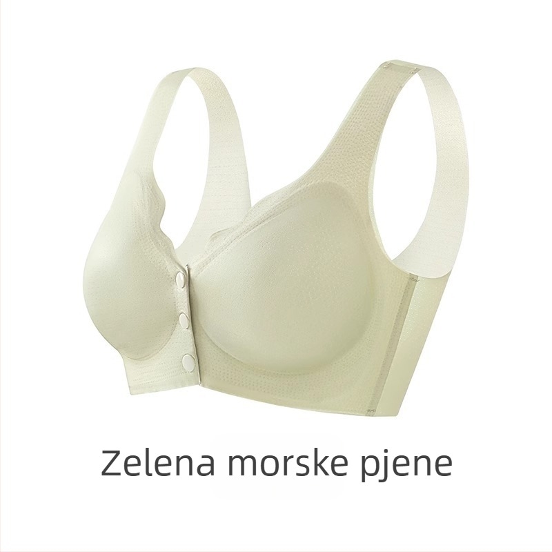 Grudnjak za dojenje — ljetni tanki model, lifting efekt, za dojenje nakon poroda; Glavna tkanina: Najlon; Podstava: Spandeks (<30%); Šalice: tanke oblikovane; Bez čeličnog kruga; Prednje kopčanje; Remeni: fiksni dvostruki