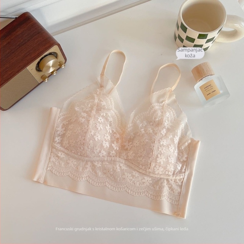 Francuski stil čipkaste bralet s kristalnim šalicama, ugrađena podstava, podesive tanke naramenice, seksi dekolte