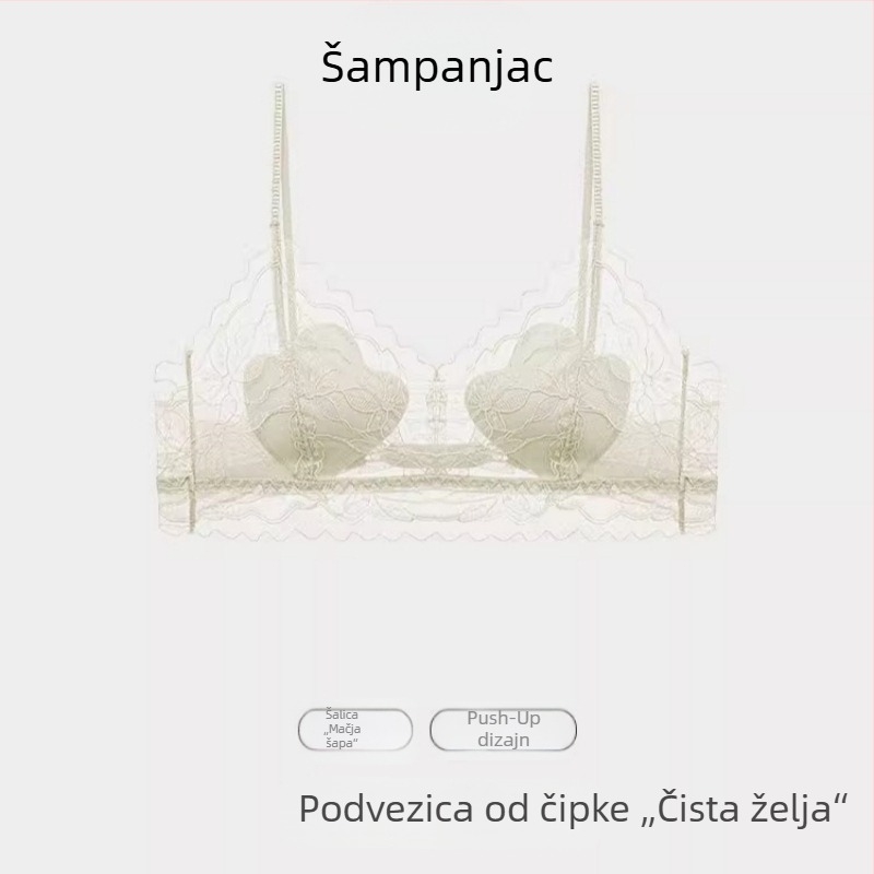 Ženski grudnjak u francuskom stilu za ljeto, čipka, ultra tanke košarice, prozračan, tanke naramenice, lijep stražnji dizajn