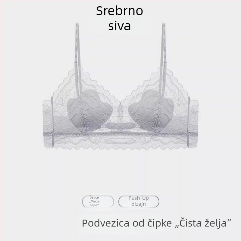 Ženski grudnjak u francuskom stilu za ljeto, čipka, ultra tanke košarice, prozračan, tanke naramenice, lijep stražnji dizajn
