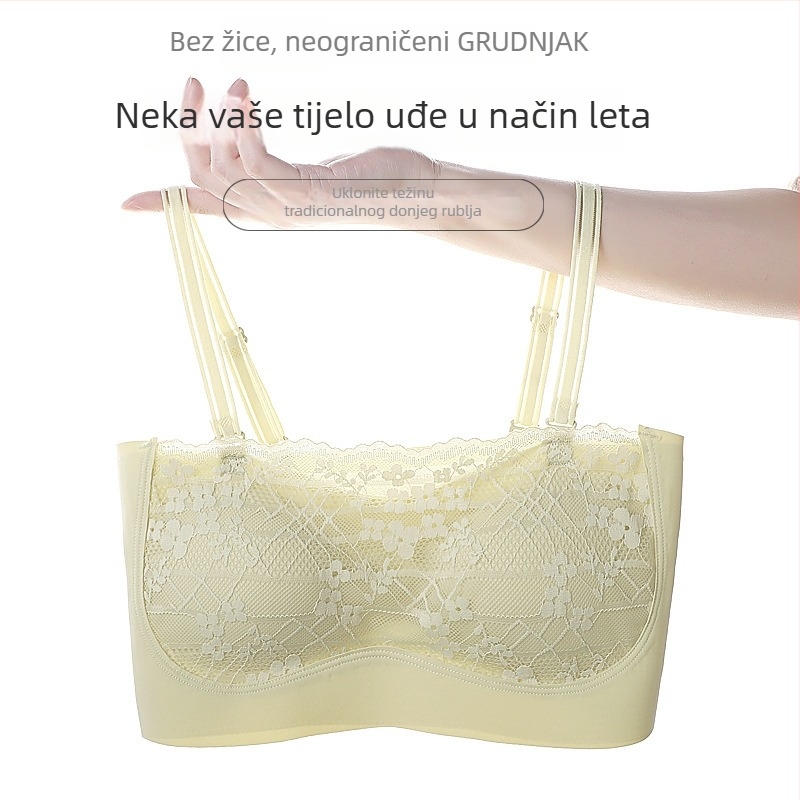 Čipkasti bustier u francuskom stilu s otvorenim leđima, bez naramenica, bez šavova, s odvojivim jastučićima, prozračan, lagan i brzo se suši