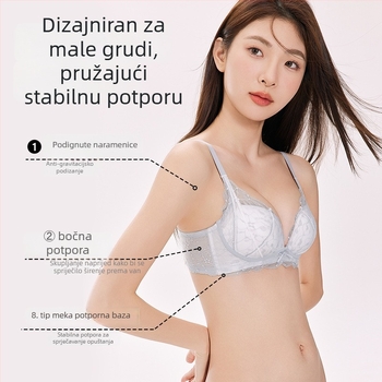 Čipkasti grudnjak s košaricama 3/4, francuskog stila, prozračan, push-up, bočno kopčanje, udobna podrška