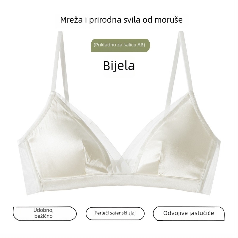 Prozračna svila dudova, francuskog stila trokutaste košarice donjeg rublja za male grudi, satenski sjaj, tanak dizajn