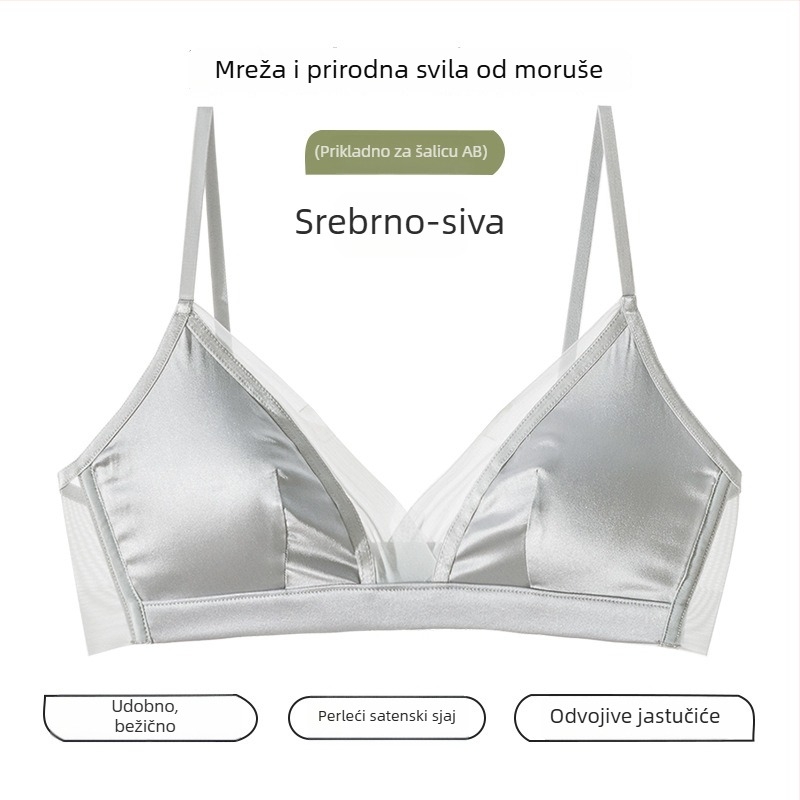 Prozračna svila dudova, francuskog stila trokutaste košarice donjeg rublja za male grudi, satenski sjaj, tanak dizajn