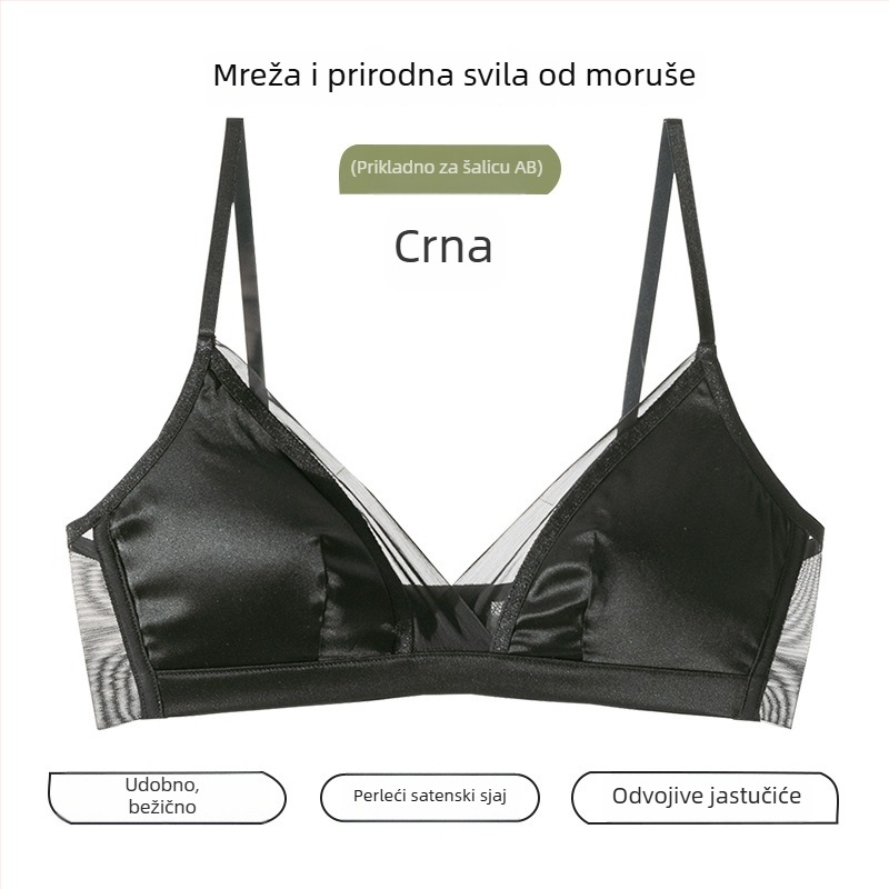 Prozračna svila dudova, francuskog stila trokutaste košarice donjeg rublja za male grudi, satenski sjaj, tanak dizajn