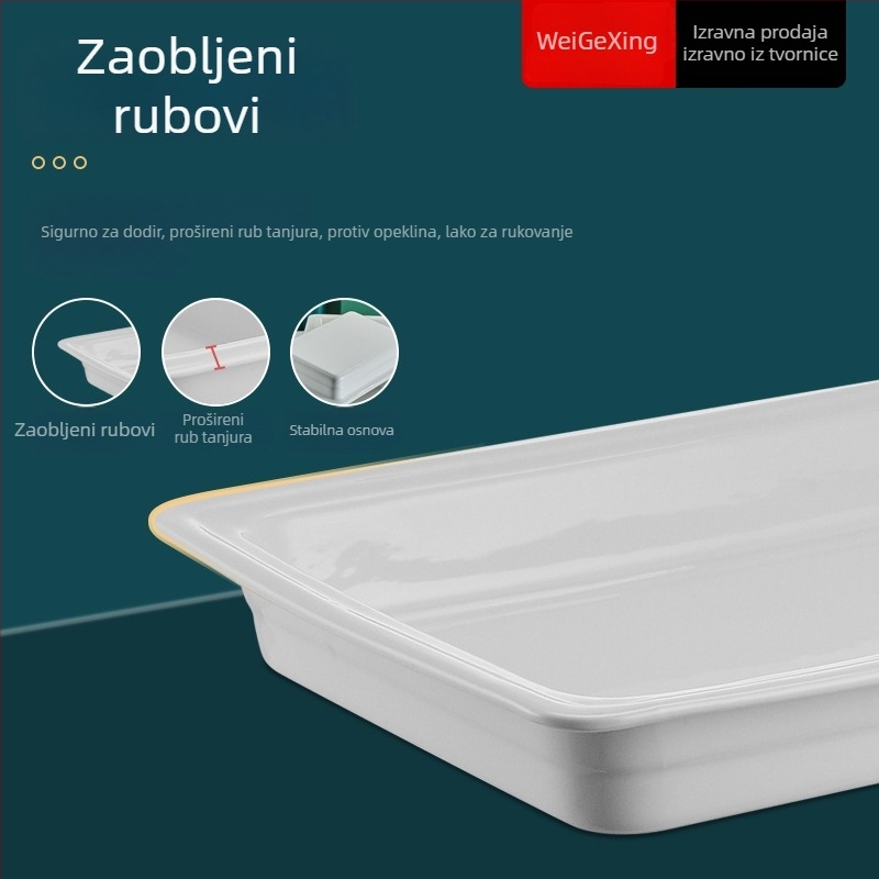 Keramički unutarnji spremnik za buffetu s održavanjem topline, pravokutna zdjela i okrugli keramički tanjur, Jiaojiexing marka, za hotele i restorane