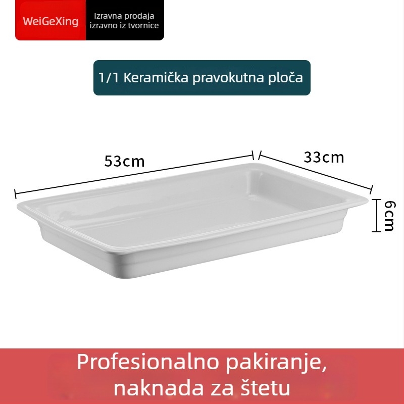 Keramički unutarnji spremnik za buffetu s održavanjem topline, pravokutna zdjela i okrugli keramički tanjur, Jiaojiexing marka, za hotele i restorane