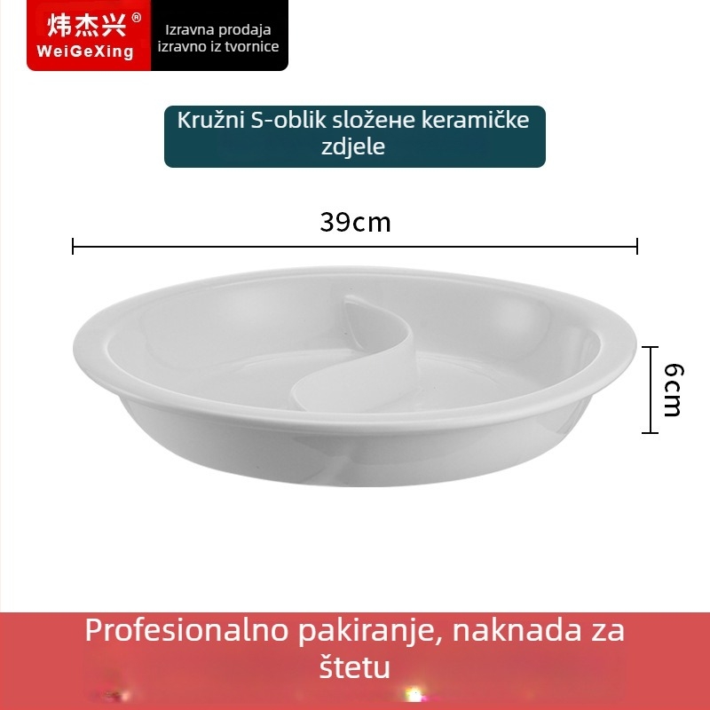 Keramički unutarnji spremnik za buffetu s održavanjem topline, pravokutna zdjela i okrugli keramički tanjur, Jiaojiexing marka, za hotele i restorane