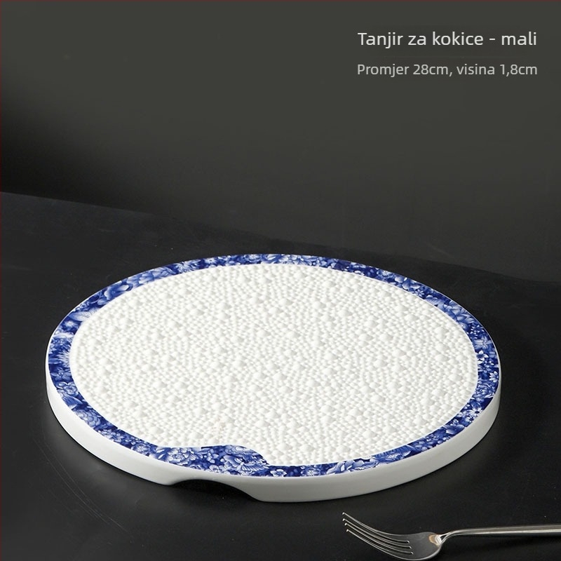 Porcelanski okrugli pladanj ravnog oblika s pod-glazurnom bojom, moderan minimalistički stil, pogodan za mikrovalnu