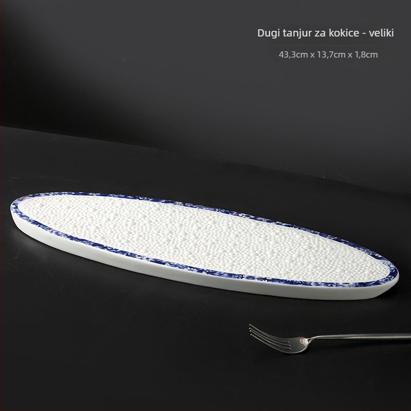 Porcelanski okrugli pladanj ravnog oblika s pod-glazurnom bojom, moderan minimalistički stil, pogodan za mikrovalnu