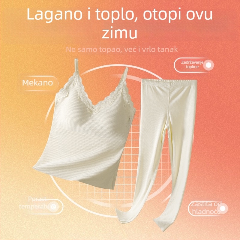 Termalna čipkasta majica s integriranim grudnjakom i jastučićima za prsni koš, V-dekolte, akrilna vlakna, srednje težine 181–200 g/m²