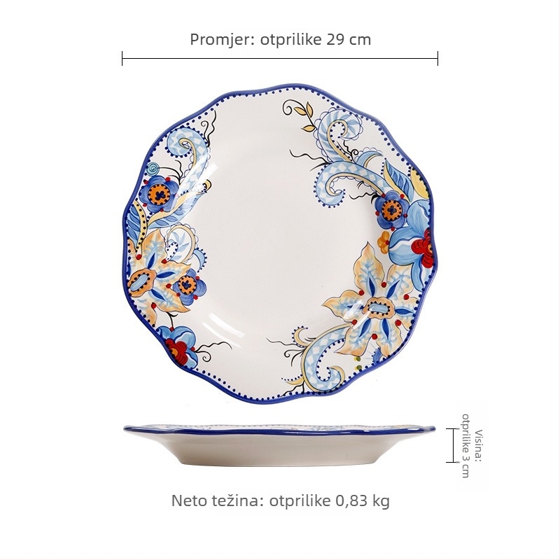 Ručno oslikana keramička ploča s nepravilnim oblikom i cvjetnim uzorkom pod glazurom (Keramika; Nepravilni oblik; Cvjetni uzorak; Pod glazurom)
