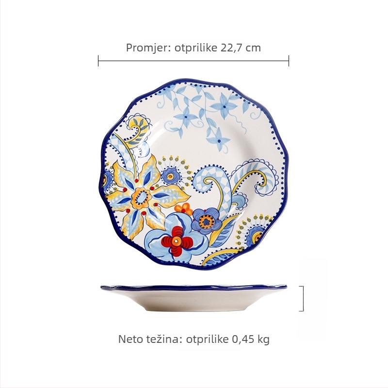 Ručno oslikana keramička ploča s nepravilnim oblikom i cvjetnim uzorkom pod glazurom (Keramika; Nepravilni oblik; Cvjetni uzorak; Pod glazurom)