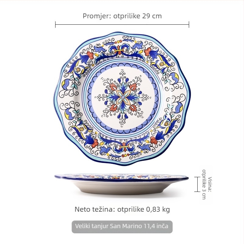 Ručno oslikana keramička ploča s nepravilnim oblikom i cvjetnim uzorkom pod glazurom (Keramika; Nepravilni oblik; Cvjetni uzorak; Pod glazurom)