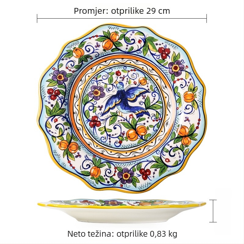 Ručno oslikana keramička ploča s nepravilnim oblikom i cvjetnim uzorkom pod glazurom (Keramika; Nepravilni oblik; Cvjetni uzorak; Pod glazurom)