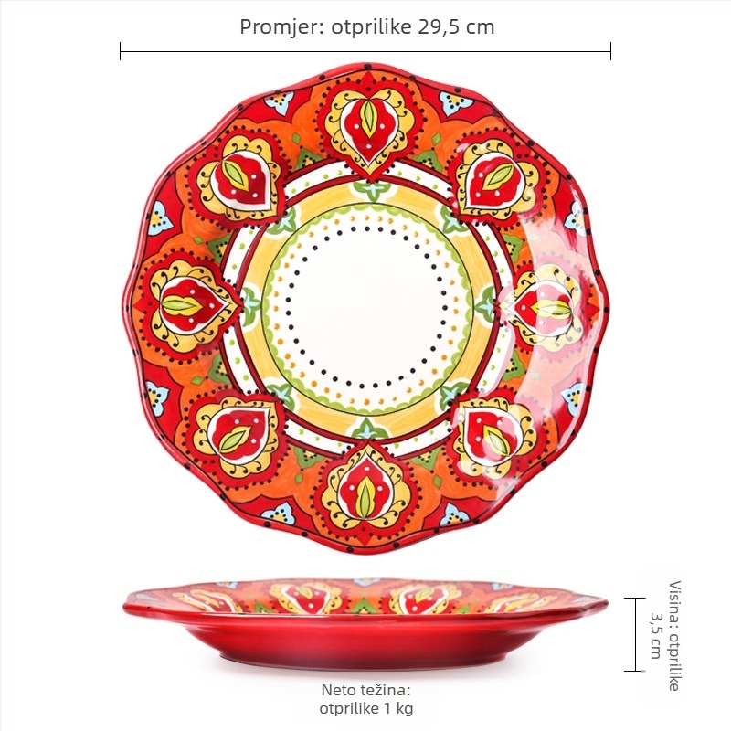 Ručno oslikana keramička ploča s nepravilnim oblikom i cvjetnim uzorkom pod glazurom (Keramika; Nepravilni oblik; Cvjetni uzorak; Pod glazurom)