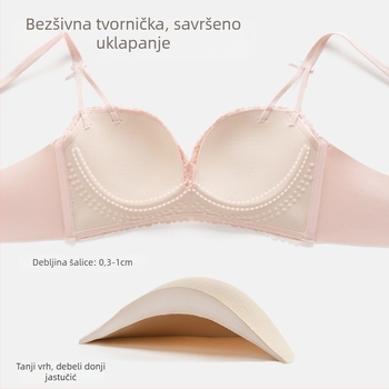 Ženski grudnjak od čipke i najlona, push-up, prozračan, bezšivan, fiksne dvostruke naramenice i stražnje četiri reda kukica.