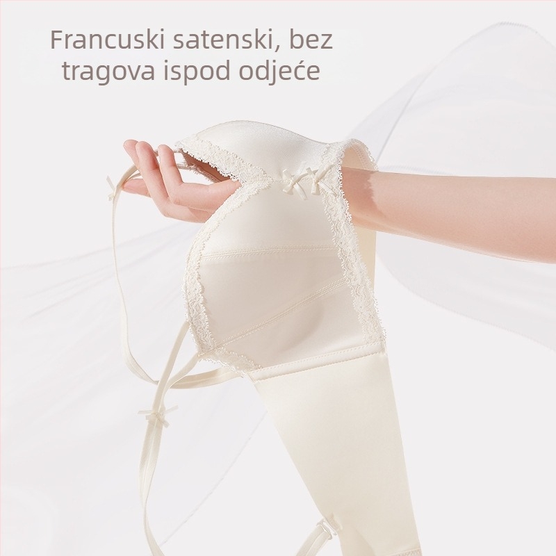 Ženski grudnjak od čipke i najlona, push-up, prozračan, bezšivan, fiksne dvostruke naramenice i stražnje četiri reda kukica.