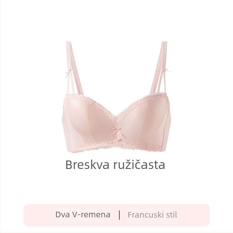 Ženski grudnjak od čipke i najlona, push-up, prozračan, bezšivan, fiksne dvostruke naramenice i stražnje četiri reda kukica.