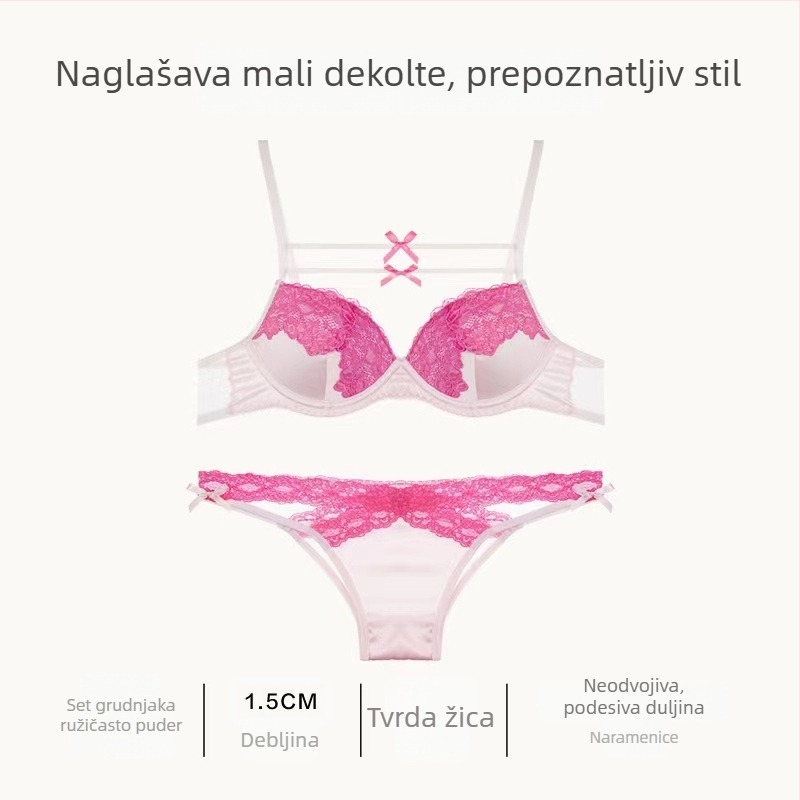 Francuski stil seksi čipkasto žensko donje rublje, tanak kroj, mali prsni, s čeličnim prstenima, set grudnjaka