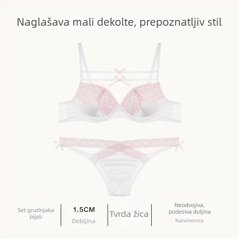 Francuski stil seksi čipkasto žensko donje rublje, tanak kroj, mali prsni, s čeličnim prstenima, set grudnjaka