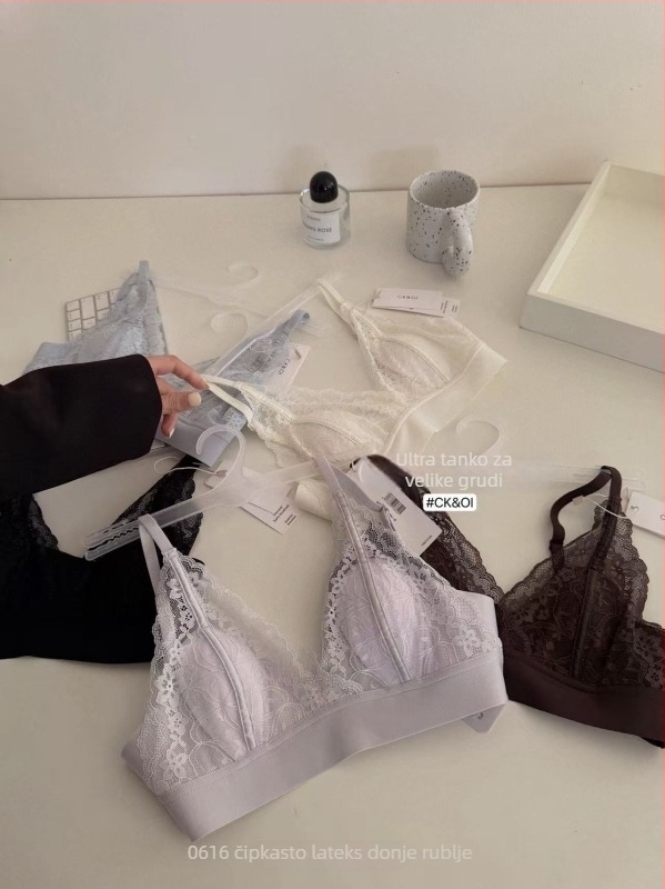 0616 Čipkasti latex grudnjak s detaljem kunić uši, francuskog stila, lagani luksuz, bez žice, prozračan, tanke šalice