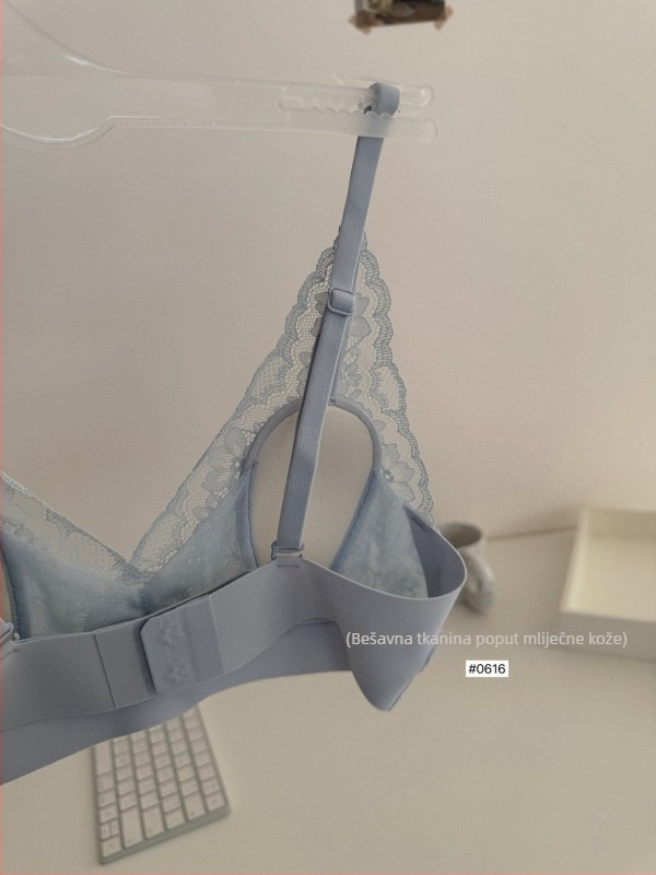 0616 Čipkasti latex grudnjak s detaljem kunić uši, francuskog stila, lagani luksuz, bez žice, prozračan, tanke šalice