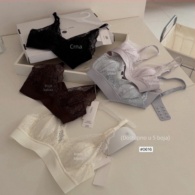 0616 Čipkasti latex grudnjak s detaljem kunić uši, francuskog stila, lagani luksuz, bez žice, prozračan, tanke šalice