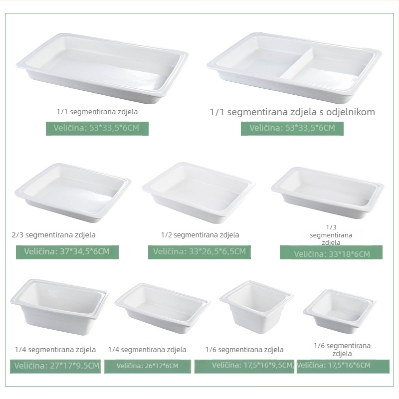 BAO TAI porcelanska posuda za bufet, pravokutna, mikrovalna kompatibilna, glazirana površina.