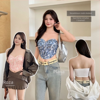 Camisole top s uklonjenim trakama, uski kroj, ultra kratka duljina, grafički otisak, mješavina poliestera-najlona-spandeksa, proljeće 2025, dizajn inspiriran korzetom s ribljom kostom