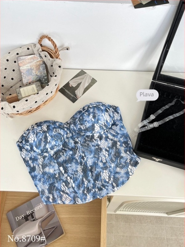 Camisole top s uklonjenim trakama, uski kroj, ultra kratka duljina, grafički otisak, mješavina poliestera-najlona-spandeksa, proljeće 2025, dizajn inspiriran korzetom s ribljom kostom