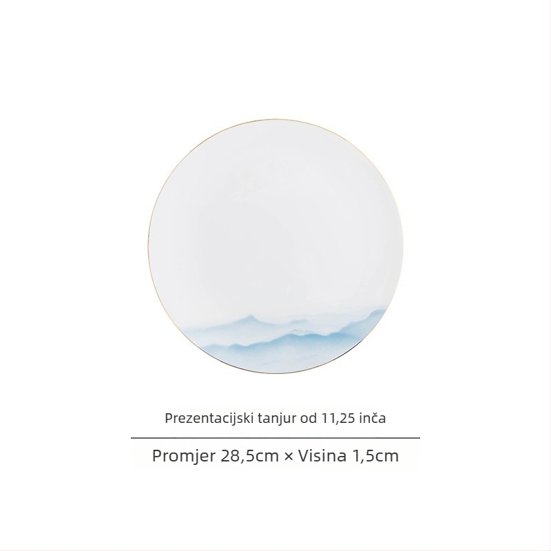 Set posuđa od kostnog porcelana – zdjele i tanjuri, cvjetni uzorak, moderni minimalistički stil, kružni oblik