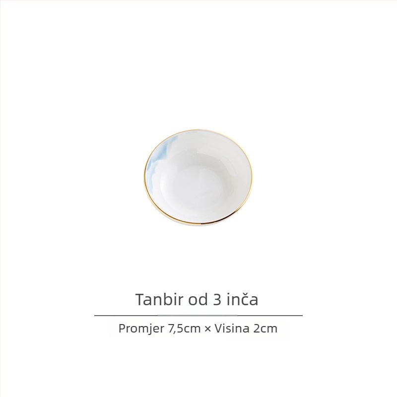 Set posuđa od kostnog porcelana – zdjele i tanjuri, cvjetni uzorak, moderni minimalistički stil, kružni oblik