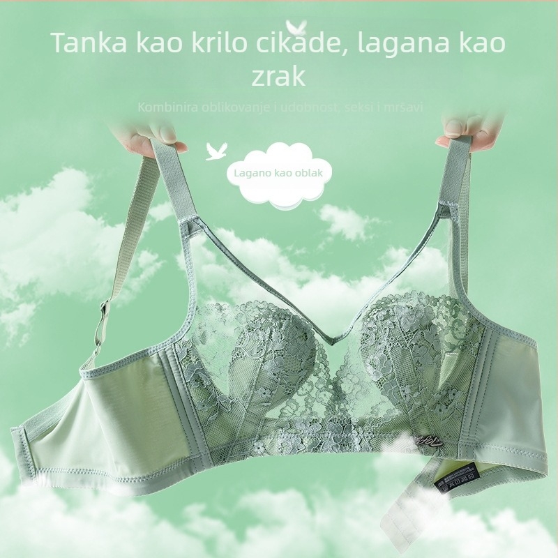 Čipkasti grudnjak bez žice, bezšivni stražnji dizajn, košarice 3/4, podesive naramenice, kristalni ulošci na cup, dizajn zečjih ušiju, model Shasha Lady