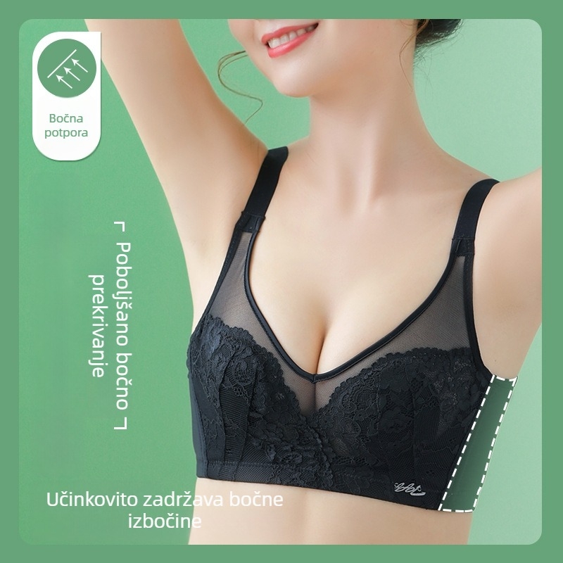 Čipkasti grudnjak bez žice, bezšivni stražnji dizajn, košarice 3/4, podesive naramenice, kristalni ulošci na cup, dizajn zečjih ušiju, model Shasha Lady