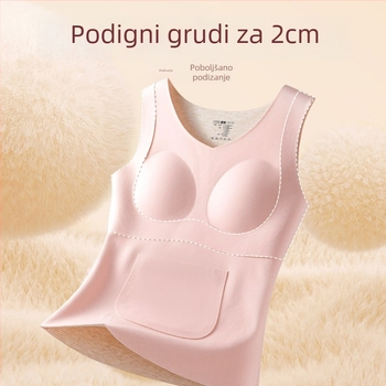 Ženski termalni prsluk, dvostruki sloj od akrilne tkanine, s umetkom za dojke, velur podstava, kapuljača, uzrast 13–18 godina