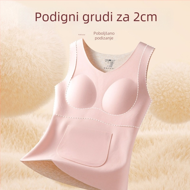 Ženski termalni prsluk, dvostruki sloj od akrilne tkanine, s umetkom za dojke, velur podstava, kapuljača, uzrast 13–18 godina