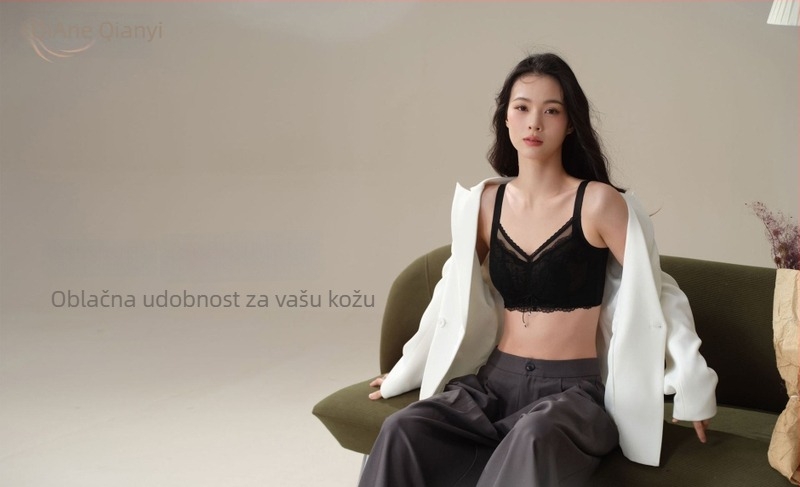 Ženski grudnjak s košarom 5/8, ultra tanke oblikovane košarice, čelični okvir, čipka i izšiv, prozračni najlon