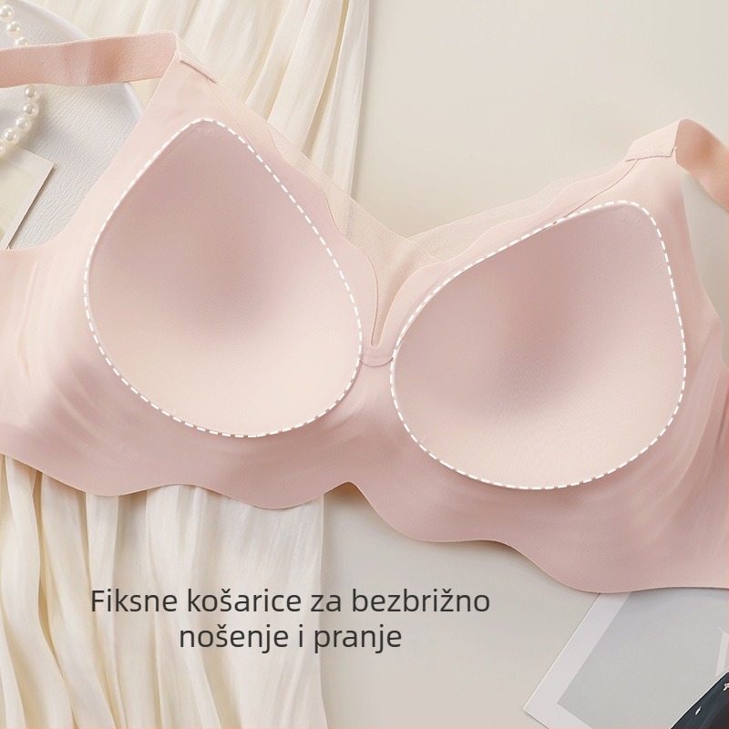 Bezšivni grudnjak za podizanje s fiksnim dvostrukim trakama, Ice Silk tkanina, podstava od najlona, stražnje kopče s četiri reda kopči
